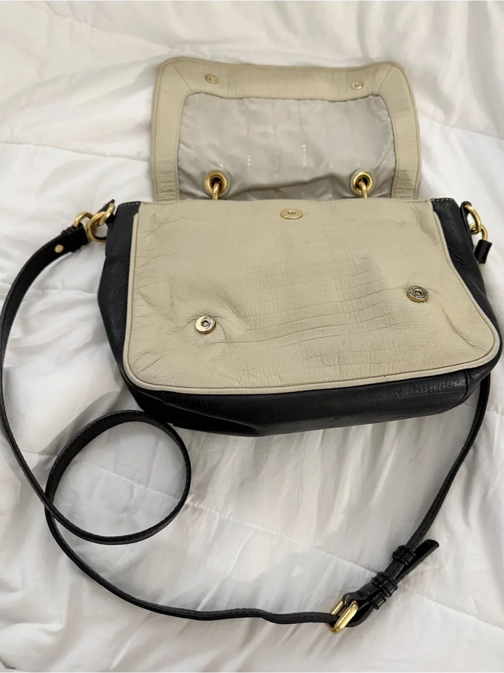 Marc Jacobs Two-Tone Leather Satchel - Cream & Black